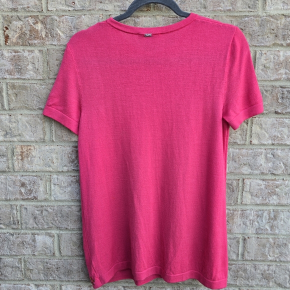 ST JOHN KNIT Collection Sport Coral Pink Floral Bejeweled Short Sleeve Knit Sz 4 - Picture 8 of 10